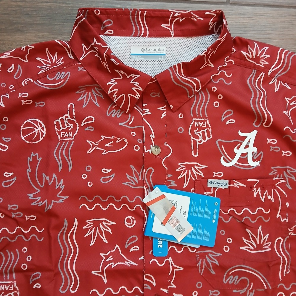 Columbia PFG Alabama Crimson Tide Super Slack Shirt Mens Large Red Fishing Fish